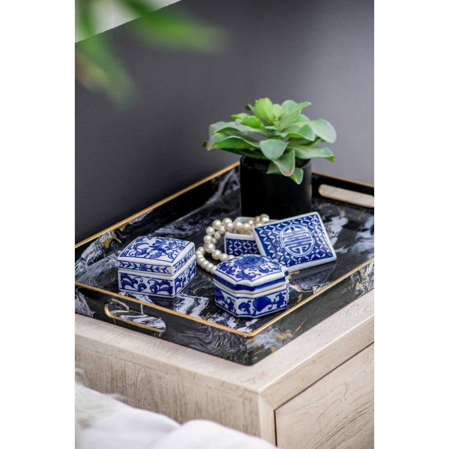 蓋付きボックス 3点セット シノワズリ 陶器 おしゃれ 置物 花瓶