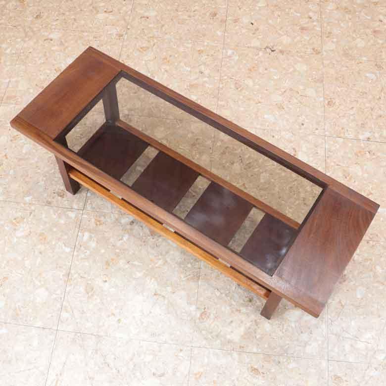 ガラストップテーブル ヴィンテージ コーヒーテーブル チーク レトロ