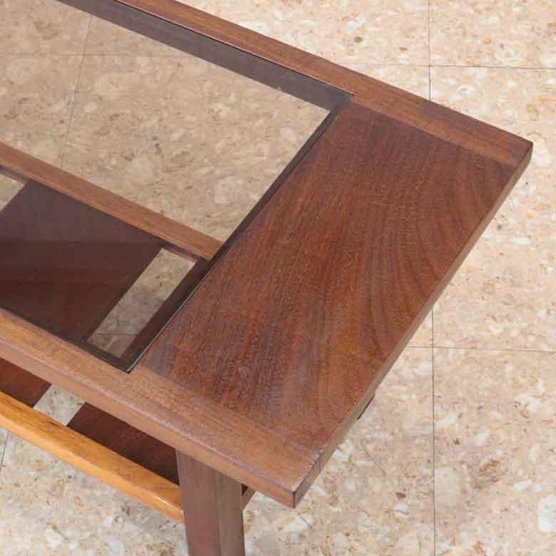 ガラストップテーブル ヴィンテージ コーヒーテーブル チーク レトロ