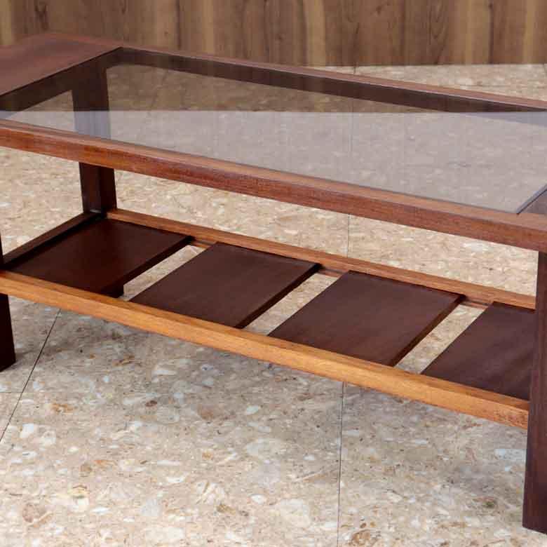 ガラストップテーブル ヴィンテージ コーヒーテーブル チーク レトロ