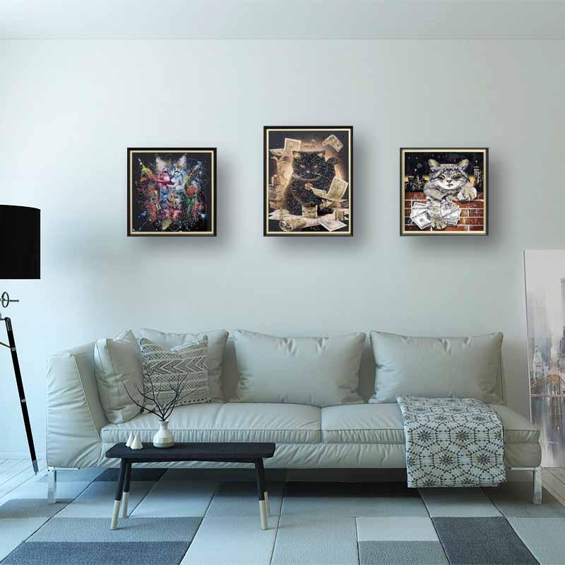 アートフレーム ワイルドキティ 猫 クリスタルピクチャー 額絵