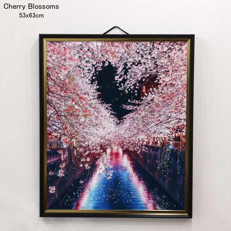 水晶絵　アートパネル　桜　夜桜　目黒川　ハート　さくら　夜景　絵画　絵　壁掛け 水晶絵 アートパネル 桜 夜桜 目黒川 ハート さくら 夜景 絵画 絵