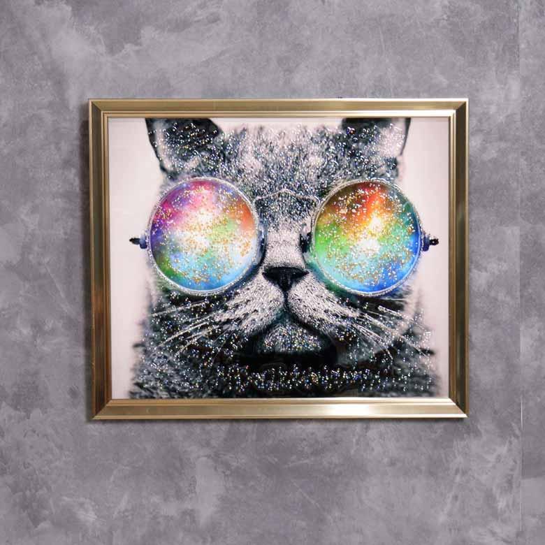 アートフレーム ファンキーキャット/猫 絵画 クリスタルピクチャー アートフレーム 猫 ファンキーキャット キラキラアート ウォールデコ