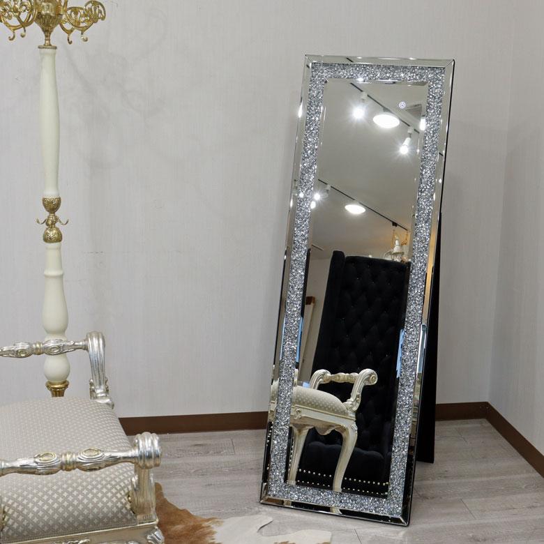 ミラー家具 スタンドミラー LED 姿見 鏡 グラムスタイル シルバー