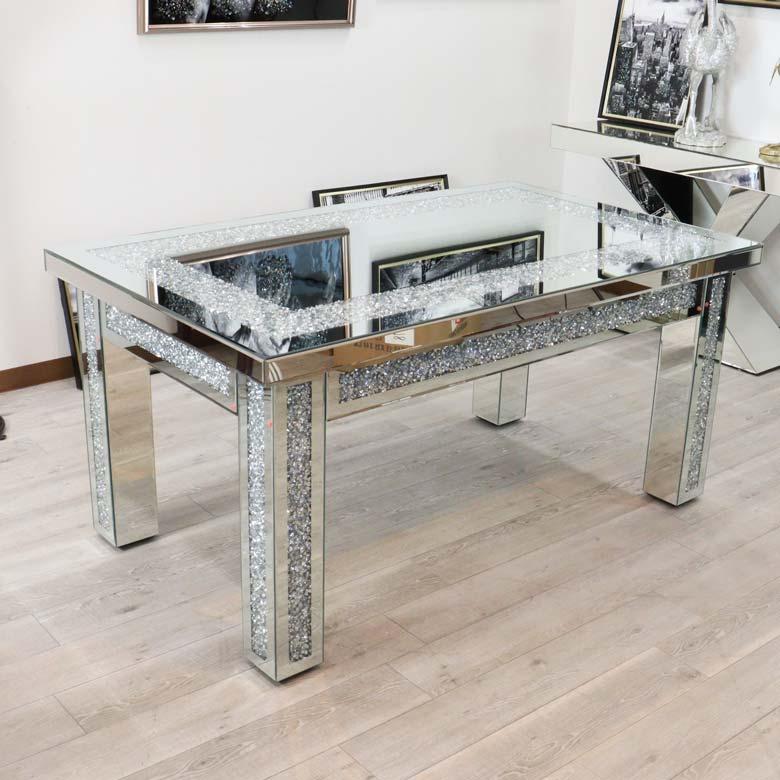 ミラー家具 ダイニングテーブル 150cm 長方形 4人用 シルバー ミラー家具 ダイニングテーブル 150cm 長方形 4人用 シルバー