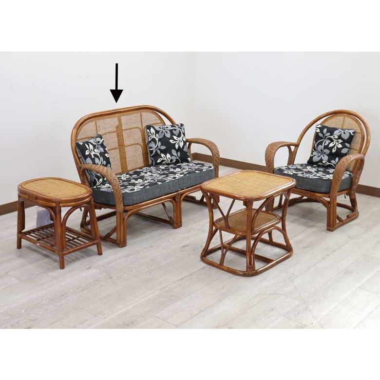 ラタン二人がけソファ クッション2個付き 軽量 ソファー リバーシブル