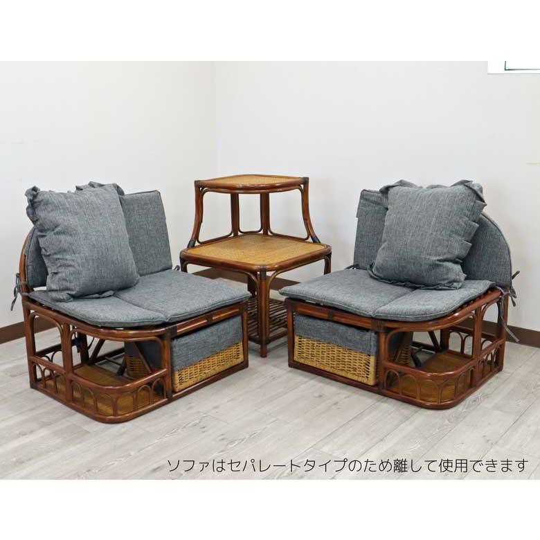 ラタンカウチソファ クッション2個付き 軽量 ソファー セパレート 165