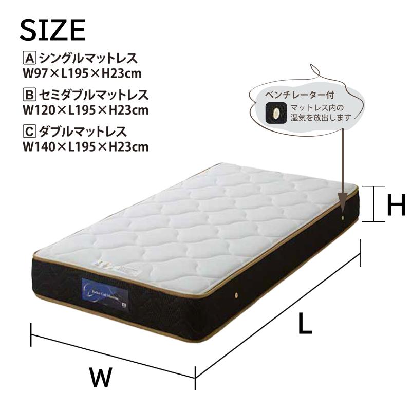 シングル ミディアムタイプ ハードタイプ ポケットコイル 厚み23cm 抗ウィルス 制菌 抗カビ ベンチレーター付 デミオII 国産 【腹部】 日本製