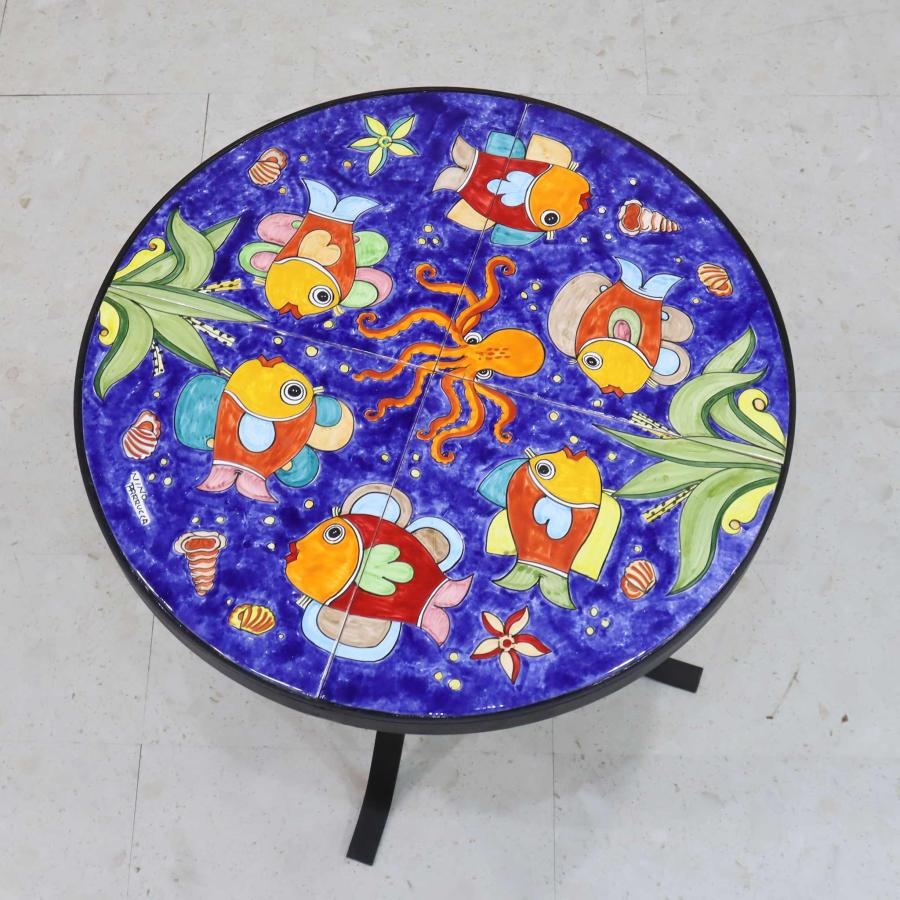 パルッカ ガーデンテーブル5点セット 80cm 魚 ペイント イタリア 陶器