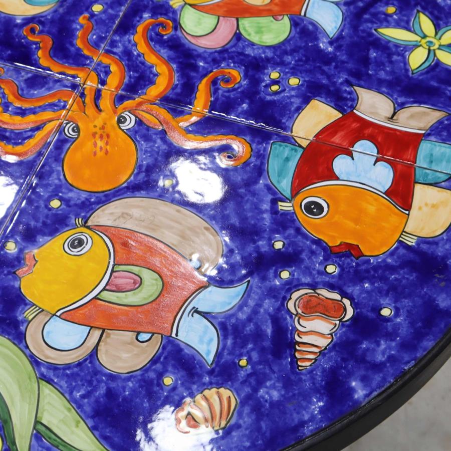 パルッカ ガーデンテーブル5点セット 80cm 魚 ペイント イタリア 陶器