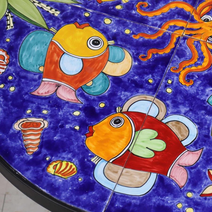 パルッカ ガーデンテーブル5点セット 80cm 魚 ペイント イタリア 陶器