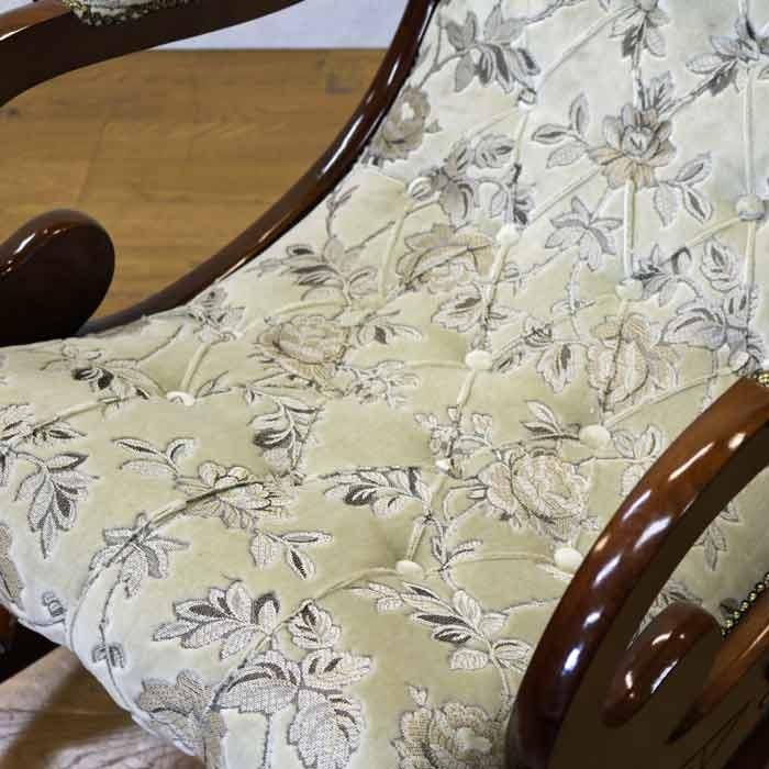 イタリア ロッキングチェア 木製 完成品 金華山ベージュ ロッキングチェアー オットマン付き 金華山織り ベージュ ソファ 一人
