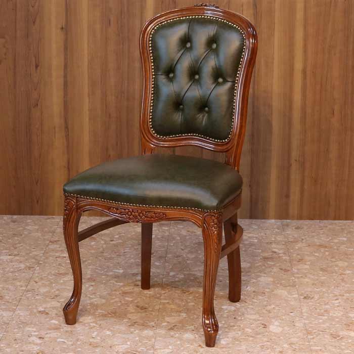 イタリア ダイニングチェア グリーン・本皮 木製 完成品 イス イタリア ダイニングチェア グリーン・本皮 木製 完成品 イス