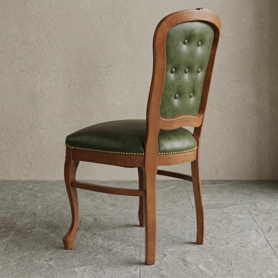 イタリア ダイニングチェア グリーン・本皮 木製 完成品 イス チェア