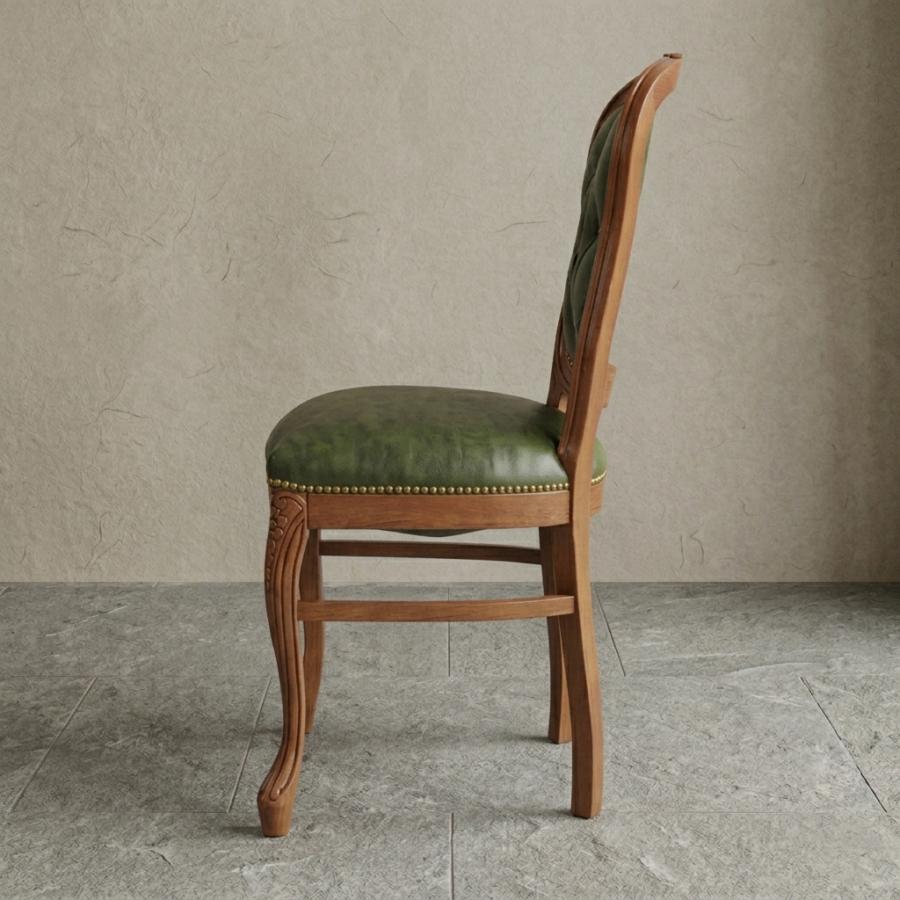 イタリア ダイニングチェア グリーン・本皮 木製 完成品 イス チェア