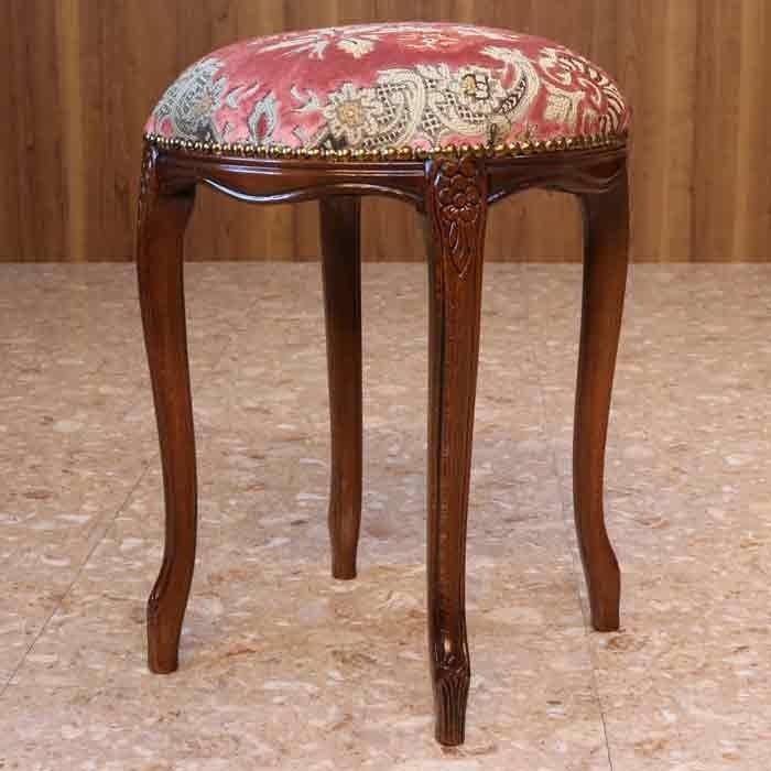 イタリア ラウンドスツール 猫脚 金華山織り ピンク オットマン 補助