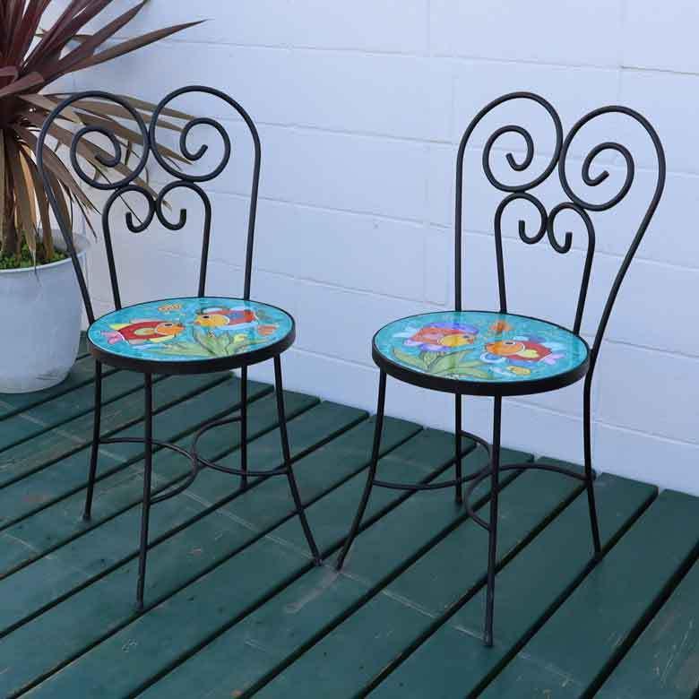 イタリア テーブルセット ガーデン 3点セット 39cm ニーノパルッカ 特別価格＞イタリア テーブルセット 海の魚 ガーデンテーブル