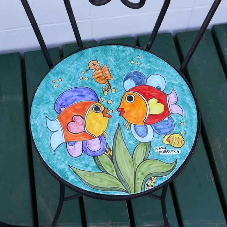 イタリア テーブルセット 魚 ガーデンテーブル チェア 5点セット 100cm イタリア テーブルセット 魚 ガーデンテーブル チェア 5点セット