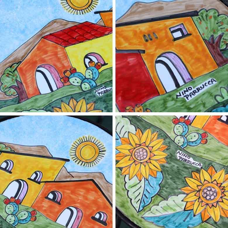 イタリア テーブルセット 家とヒマワリ ガーデンテーブル チェア 3点