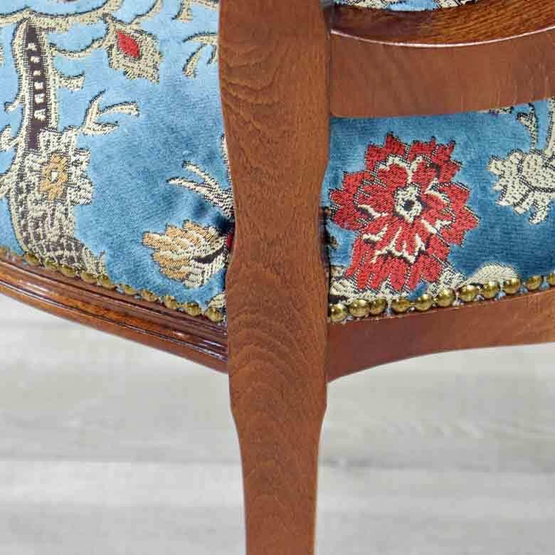 イタリア 一人がけ ソファ 木製 ブルー・金華山 完成品 猫脚 イタリア 一人がけ ソファ 木製 ブルー・金華山 完成品 猫脚