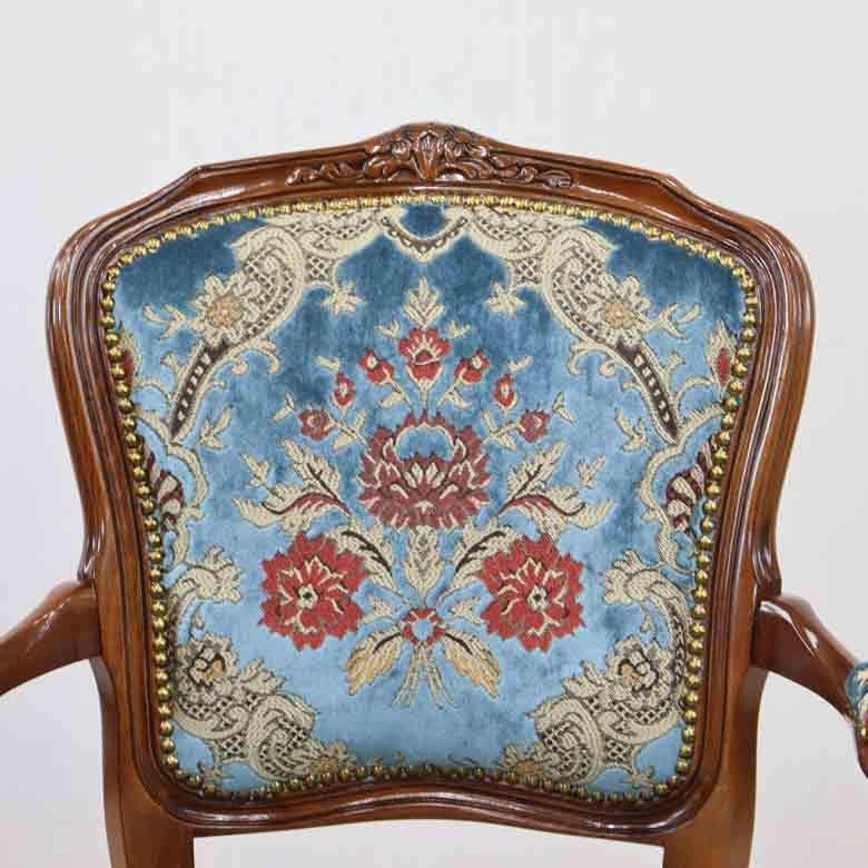 イタリア 一人がけ ソファ 木製 ブルー・金華山 完成品 猫脚 イタリア 一人がけ ソファ 木製 ブルー・金華山 完成品 猫脚