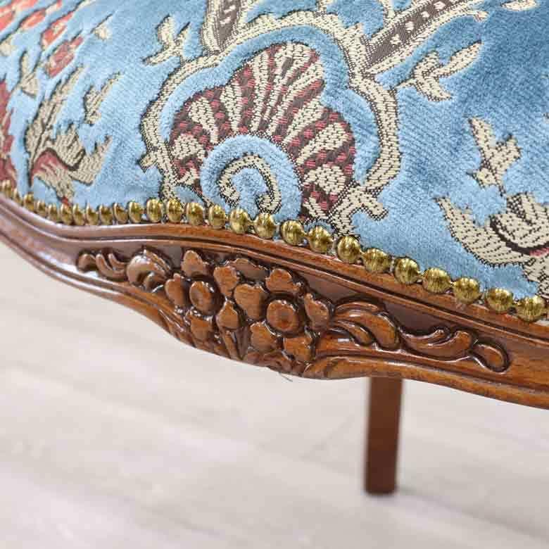 イタリア 一人がけ ソファ 木製 ブルー・金華山 完成品 猫脚 イタリア 一人がけ ソファ 木製 ブルー・金華山 完成品 猫脚