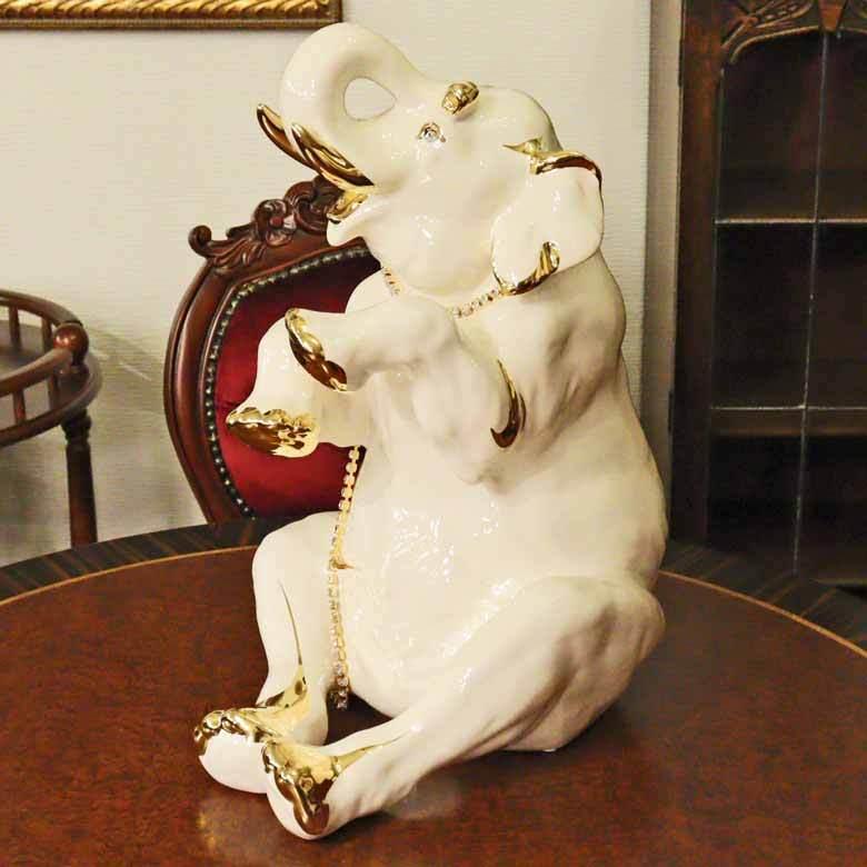 陶器 動物 ゾウ 置物 イタリア製 完成品 アニマルオブジェ AHURA 陶器 動物 ゾウ 置物 イタリア製 完成品 アニマルオブジェ AHURA