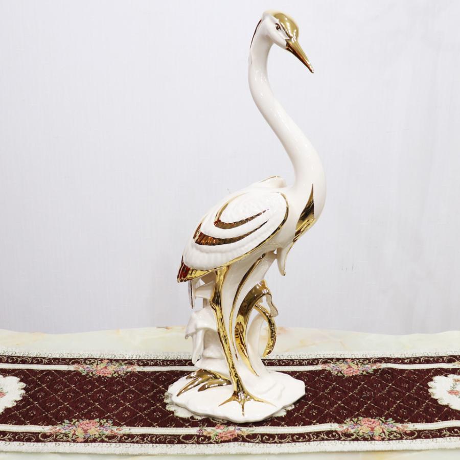 陶器 動物 鶴 置物 イタリア製 タンチョウ ツル 完成品 ヨーロピアン アンティーク AHURA ゴールド 1749/AOLYの画像
