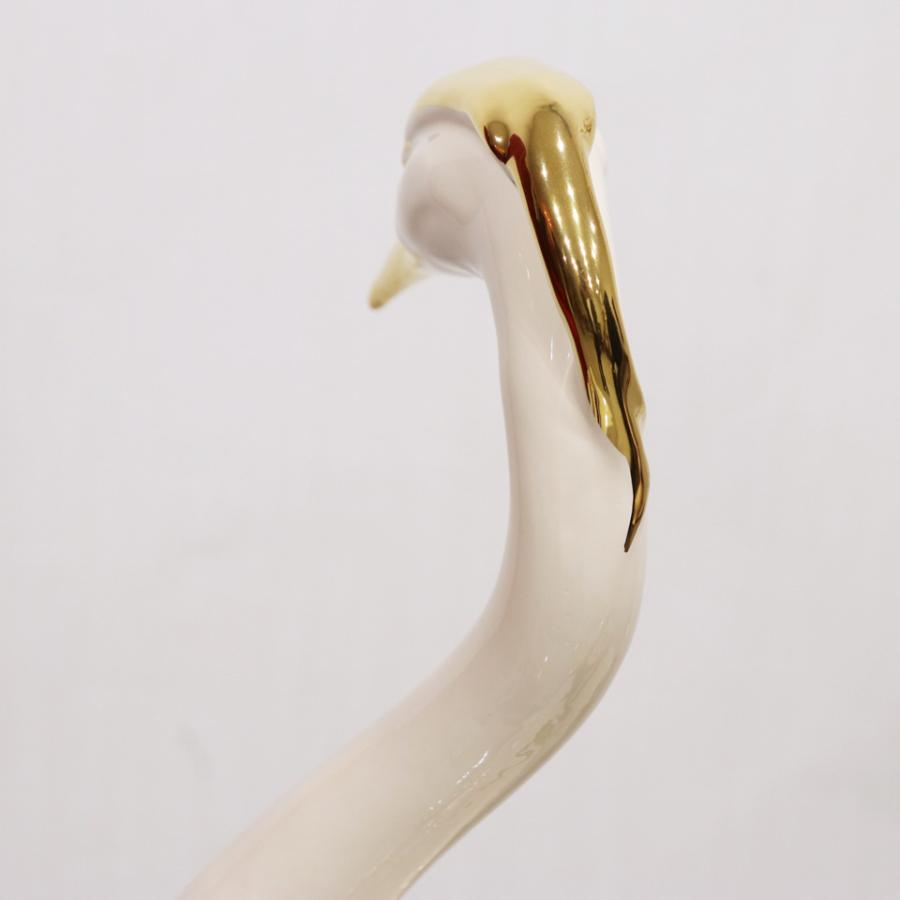 陶器 動物 鶴 置物 イタリア製 タンチョウ ツル 完成品 ヨーロピアン