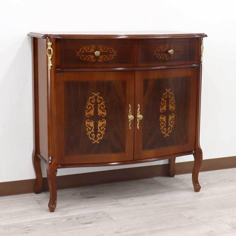 【お値下げ明日朝まで】送料込 木製サイドボード イタリア製 アンティーク調 象嵌 2ドア サイドボード イタリア 木製 キャビネット 象嵌