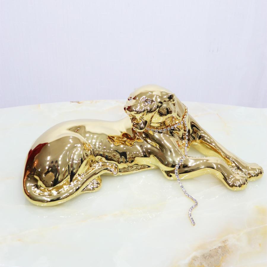 陶器 動物 ヒョウ 置物 イタリア製 レオパード 豹 完成品 ヨーロピアン