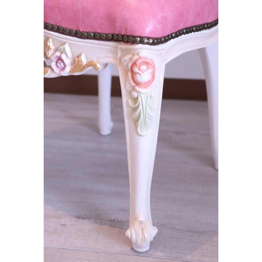ロココ調 ダイニングテーブル7点セット 160cm 本皮 ピンク チェア