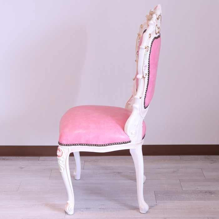 ロココ調 ダイニングテーブル7点セット 160cm 本皮 ピンク チェア