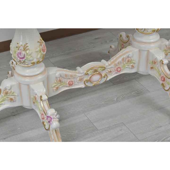 ロココ調 ダイニングテーブル7点セット 160cm 本皮 ピンク チェア