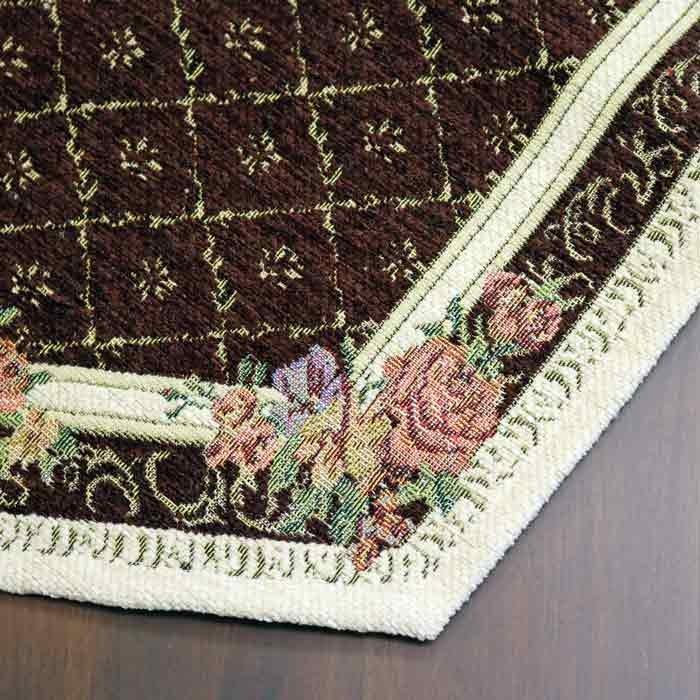 タッセル付き ローズ柄 テーブルランナー 180cm ブラウン 薔薇
