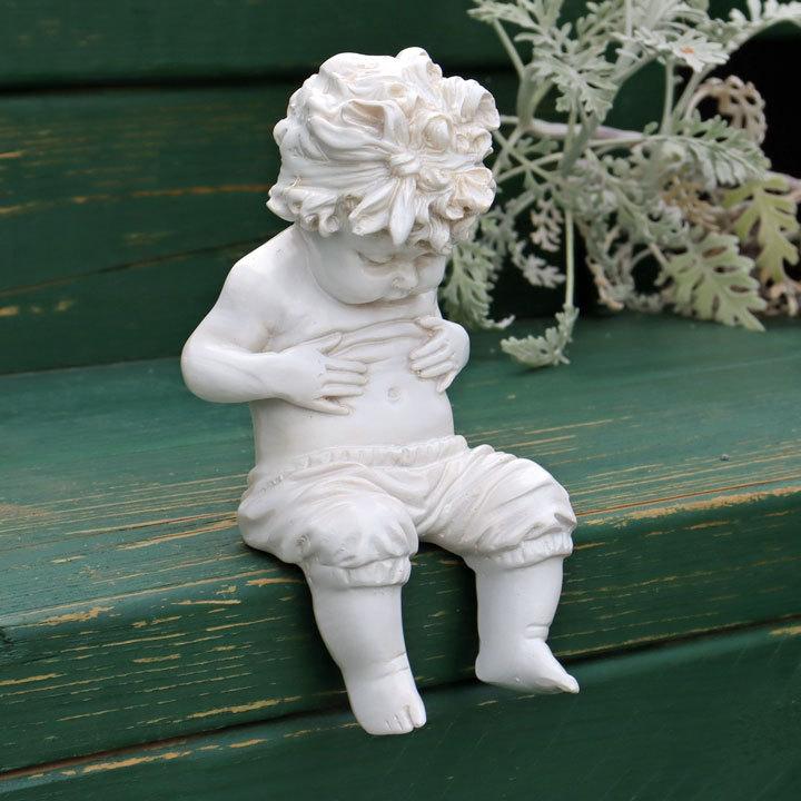 子供像の陶器製ガーデンオーナメント ガーデン オーナメント 置物 メタボくん セット 天使の置物 男の子