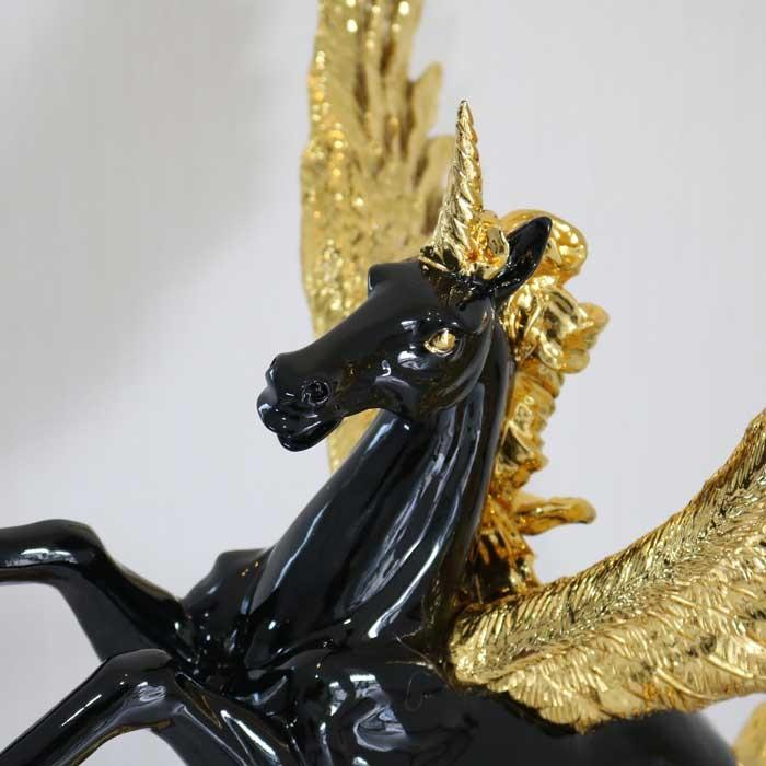 ユニコーン ペガサス 置物 オブジェ ブラック・ゴールド 風水 縁起物 馬