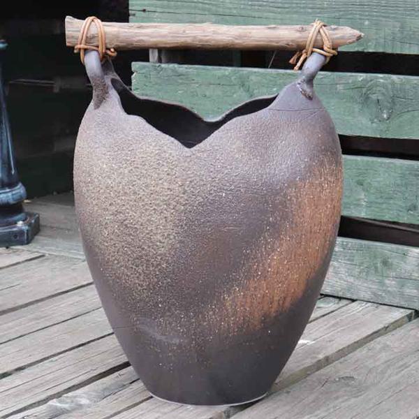 傘立て 壺型流木 信楽焼 陶器 日本製 アンブレラスタンド 和モダン 和風 かさたて かさ立て 国産 国内生産 537-04 :340-537