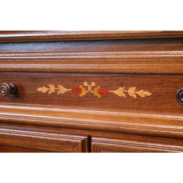 イタリア 2ドア ローキャビネット サイドボード 茶 象嵌 丸脚 完成品