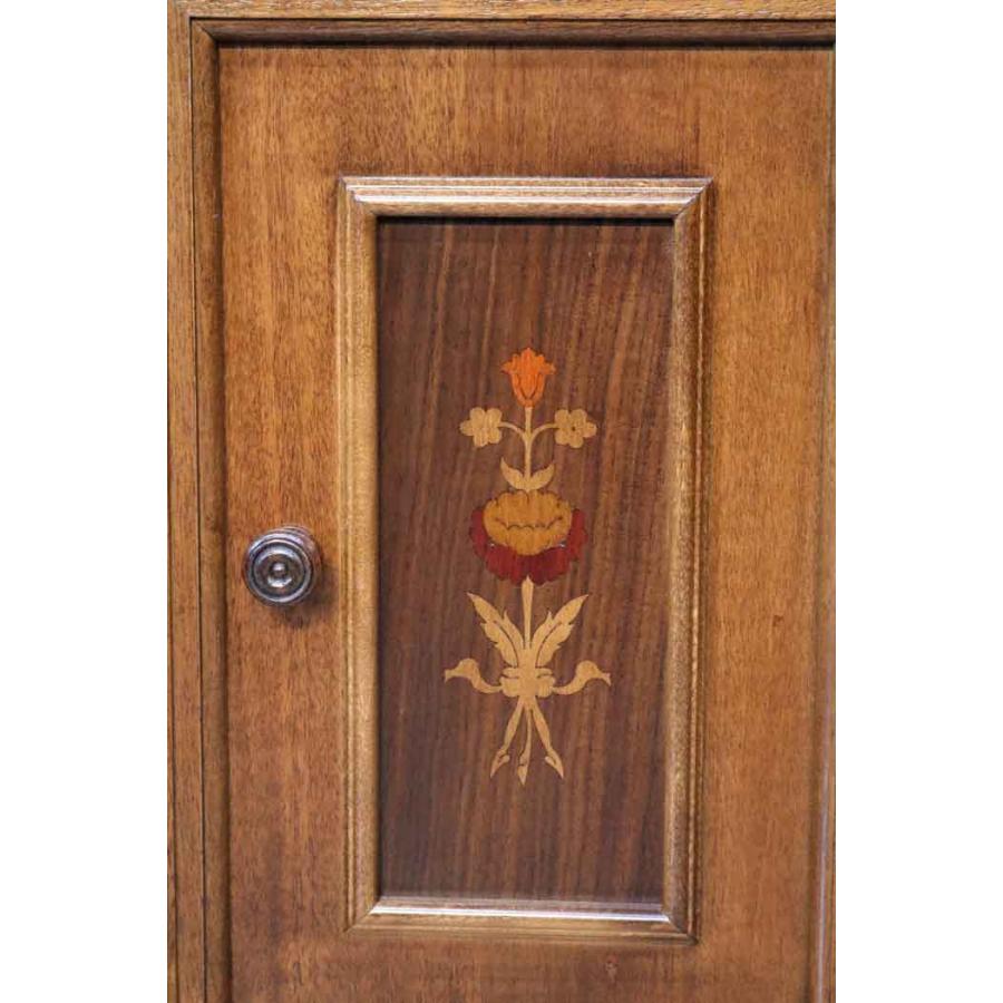 イタリア 2ドア ローキャビネット サイドボード 茶 象嵌 丸脚 完成品