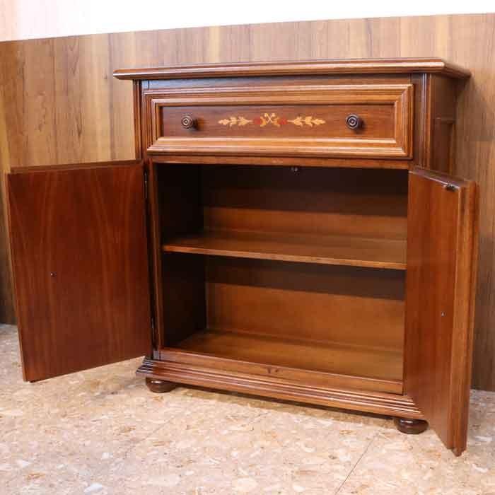 イタリア 2ドア ローキャビネット サイドボード 茶 象嵌 丸脚 完成品