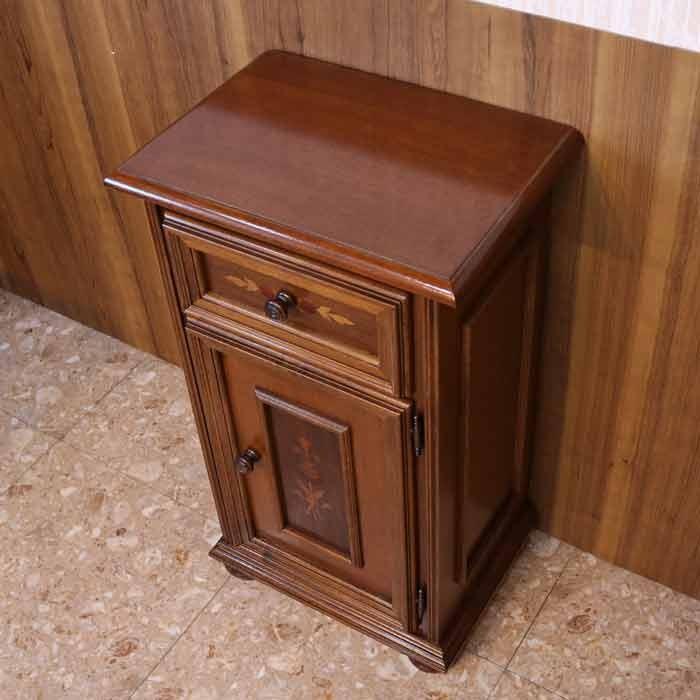 イタリア コンソール 電話台 チェスト 茶 象嵌 丸脚 完成品