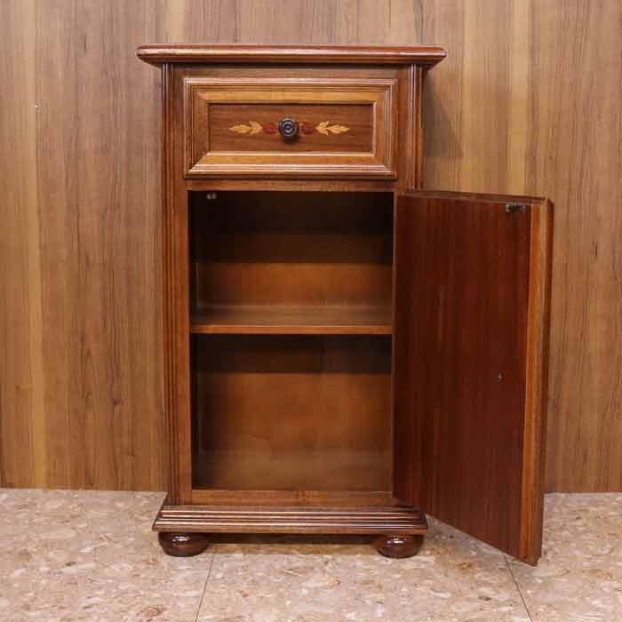 イタリア コンソール 電話台 チェスト 茶 象嵌 丸脚 完成品