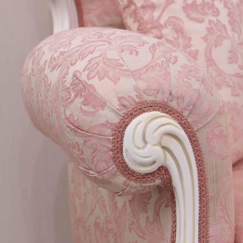 イタリア 3人がけ ソファー ホワイト ピンクアラベスク パリッジ 木製