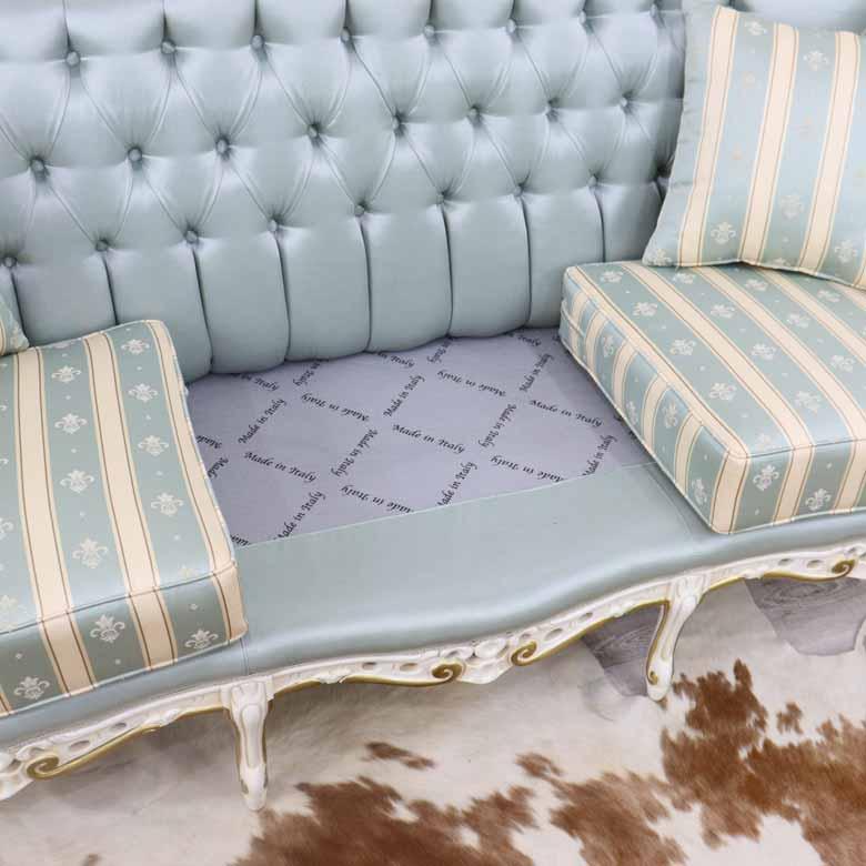 イタリア 3Pソファ ロビンブルー 猫脚 ロココ調 3人がけ 完成品 イタリア 3人掛け ソファ ターコイズブルー ホワイト 3Pソファ 3