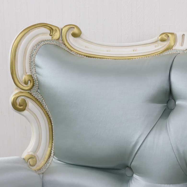 ロココ調ライトブルーソファ 幅190cm ホワイトフレーム 602-1032 ロココ調ライトブルーソファ 幅190cm ホワイトフレーム 602-1032