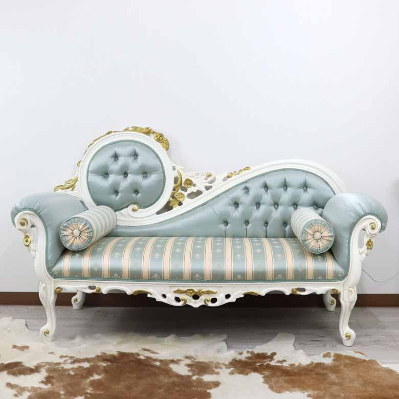 イタリア カウチソファ ターコイズブルー 二人掛け ソファ 白家具 猫脚