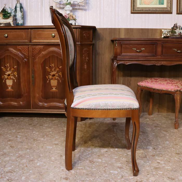 ダイニングチェア おしゃれ 木製 完成品 ピンクストライプ 猫脚 26S MX