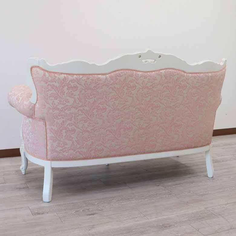 イタリア 2Pソファ ソファ ホワイト ピンク 完成品 木製 二人 イタリア 2Pソファ ソファ ホワイト ピンク 完成品 木製 二人
