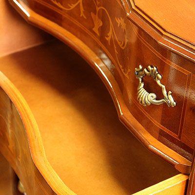 チェスト 木製 3段 完成品 茶 75cm 象嵌 ロココ調 イタリア 家具 猫脚